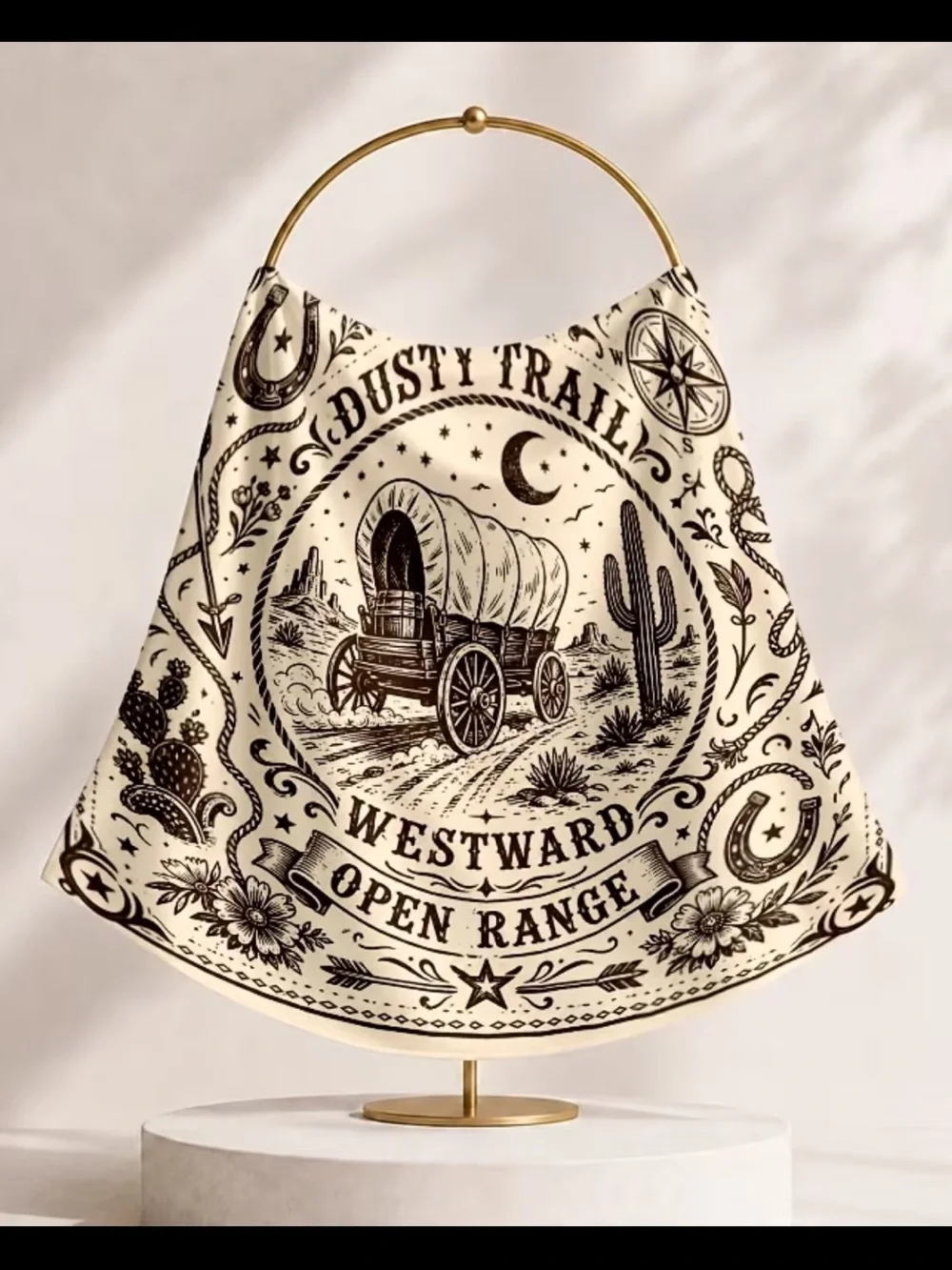 Dusty Trail Westward Open Range Cotton Bandana Scarf - Cream & Brown
